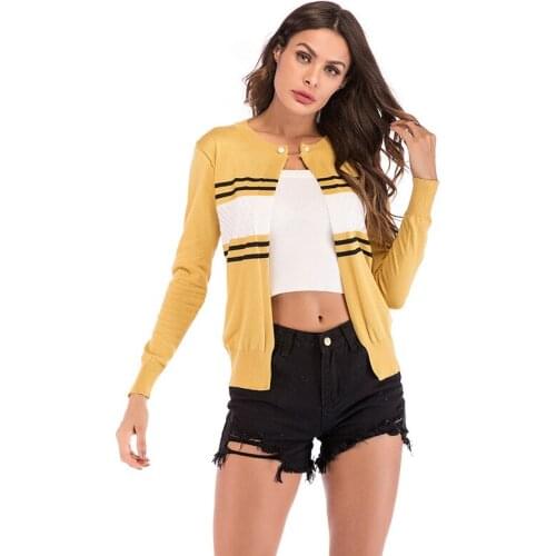 Fashion Casual Coat Woman Patchwork O-Neck Open Stitch Stripe Europe Style Jacket Women