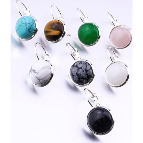 Fashion wholesale 10mm 12mm Round Healing Stone Earrings Opal Pink Crystal Druzy Earrings for Women Jewelry