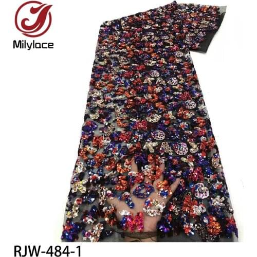 Fashion Nigerian Sequins Lace Embroidered Mesh Lace African Fabric Lace for Women Wedding Party Dress RJW-484