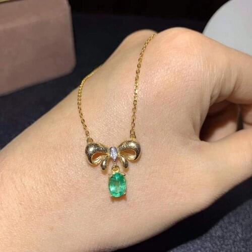 Real Natural Emerald Pendant necklace Solid S925 Sterling Silver For Women Colour Gem Stone