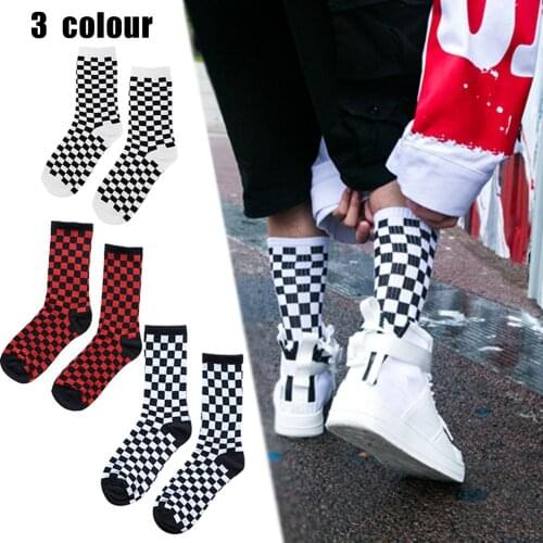 Harajuku Black And White Plaid Checkerboard Socks Personalized Hip Hop Cotton Socks For Men And Women Unisex Streetwear Socks