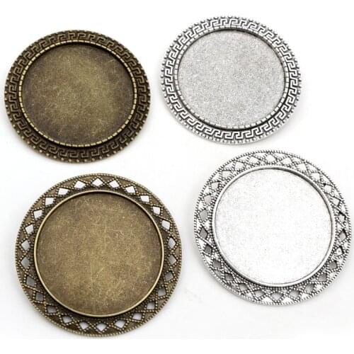 New Fashion 5pcs 35mm Inner Size Antique Bronze And Silver Plated colors Brooch Style Cabochon Base Setting Charms Pendant