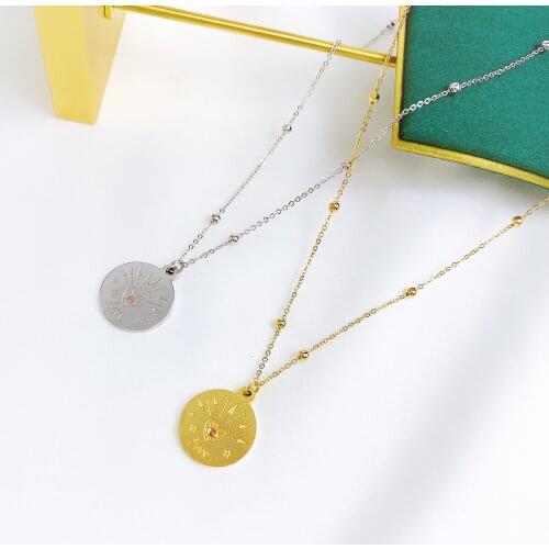 New Design Bohemian Evil Eye Round Pendant Necklaces For Women Gold Chain Vintage Charm Sweater Necklace Jewelry Gift