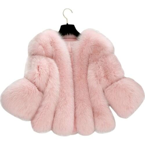 2020 Autumn Winter Elegant Women Faux Fox Fur Coat Short Pink Fur Coat Female Faux Fur Jacket Fur Coat Women