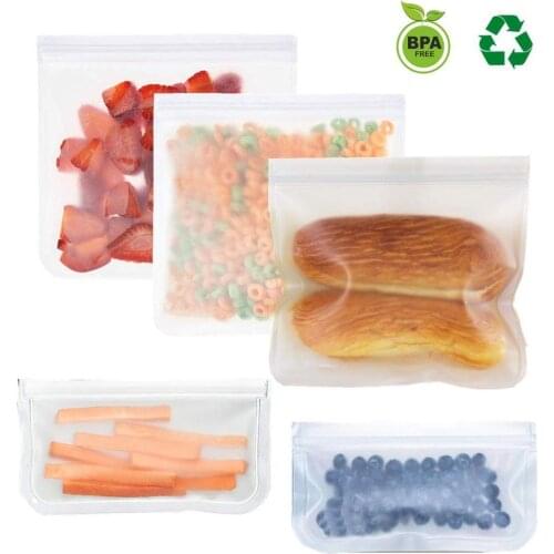 Food Storage Bag Kitchen Storage Containers Silicone Leakproof Containers Reusable Stand Up Zip Shut Bag Cup Fresh Bags