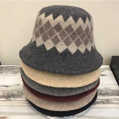 Wool Ethnic Style Plaid Bucket Hat Men Women Fashion Fisherman Hat Beach Sun Hats Bob Femme Panama Hat