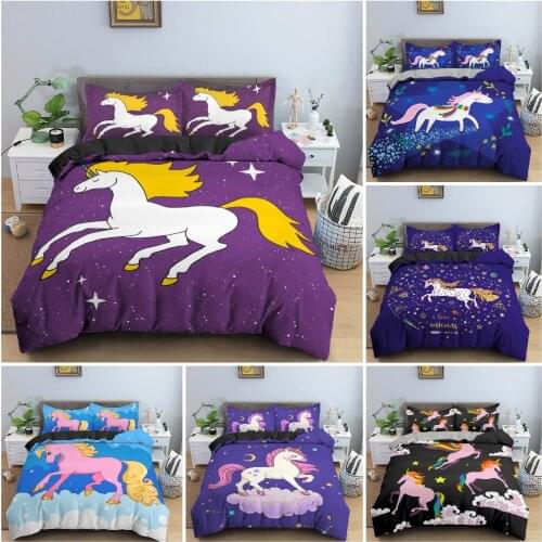3D Cartoon Unicorn Duvet Cover Set For Kids Bedroom King Twin Bedding Set Luxury Cozy Quilt/Comforter Covers Home Decor 2/3PCS