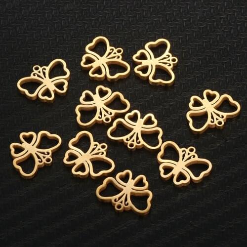 10pcs/Lot Real Stainless Steel Hollow Out Butterfly Charms Small Pendants for DIY Making Necklace Bracelet Accessories