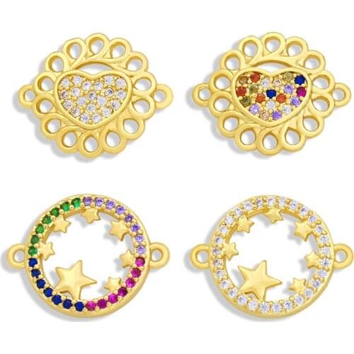 OCESRIO Brass Gold Plated Heart Charms for Jewelry Making Rainbow Star Connector Charms Double Hole for Bracelet Making chma058