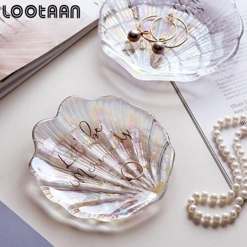 Mermaid Shell Crystal Glass Display Tray False Nail Tips Showcase Plate Board Photo Props Nail Art Display Tray Nails DIY Tool