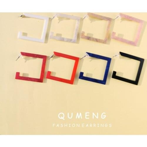 QUMENG New korean 2020 Cute Colorful Square Acrylic Hoop Earrings For Women Jewelry Circle Party Earrings Accessory Jewelry