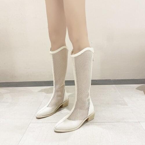 Mesh hollow long tube cool Boots New Baotou boots thick heel back zipper short tube cool BOOTS SANDALS x757