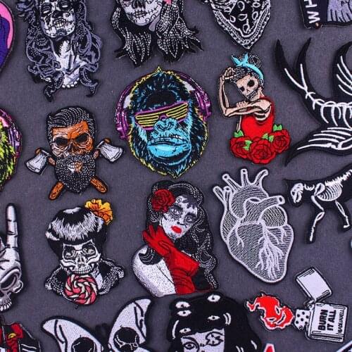 Hippie Heart Patch Biker Iron On Embroidered Patches On Clothes Movie Sticker Applique For Clothing Stripes Embroidery Patch