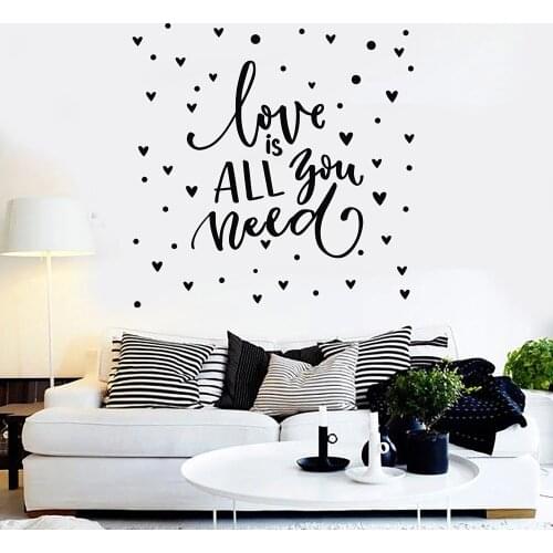 Inspiring Quote Love Is All You Need Phrase Wall Stickers For Bedroom Little Heart Vinyl Wall Decal Decor Living Room W416