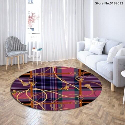 Vintage Round Carpet European Decor Floor Mats for Living Room Bedroom Chain Diamond Area Rug Outdoor Mats 3D Printing Carpet