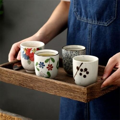 Japanese Style Hand Painted Cherry Blossoms Ceramic Teacup Porcelain Retro Coffee Mug Creative Restaurant Water Cup Drinkware