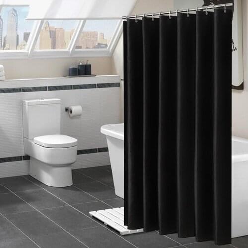 Modern Black Shower Curtain Waterproof Fabric Solid Color Bath Curtains For Bathroom Bathtub Bathing Cover With Hooks Home Decor