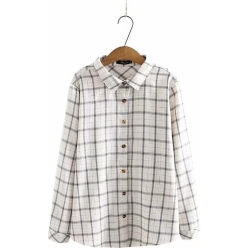 Plus Size Shirt For Women XL-4XL Cotton Plaid Fabric Lapel Long Sleeve Spring And Autumn Large Size Tops For Fatwomens Wear