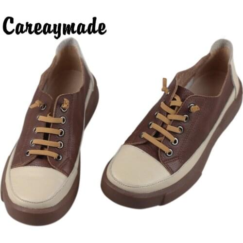Careaymade-Mori Retro Genuine Leather Womens shoes lazy single shoes fashion color matching soft leather flat casual shoes