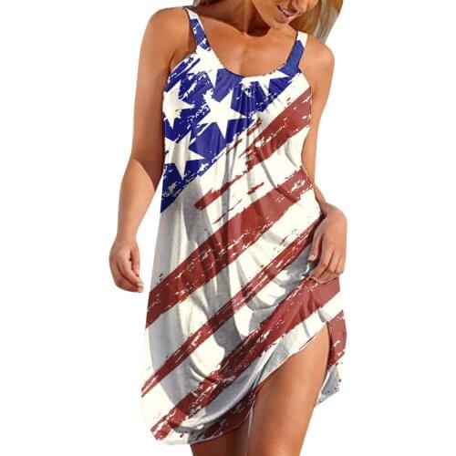 Ladies Beach Leisure Time On Vacation Dresses Printing Sleeveless Casual Summer Sundress Loose Straight Plus Size Dress Vestidos