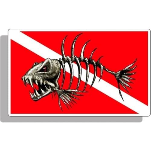 13cm X 8cm 1 piece Car Styling Skull Bone Fish Diver Down Sticker Scuba Diving Dive Decal Car Truck Laptop Boat Car Stickers