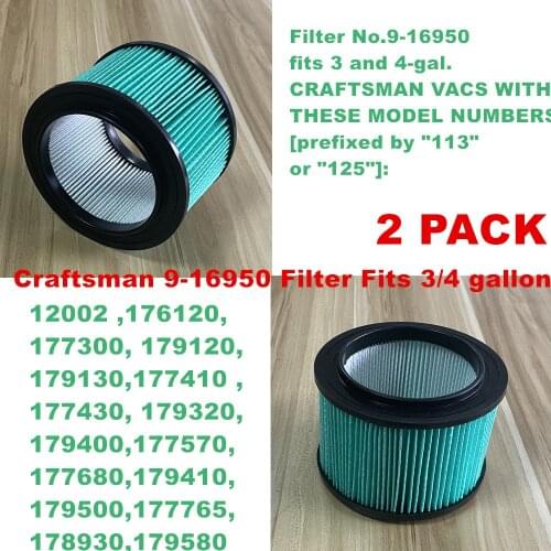 2 PACK Craftsman 9-16950 Filter Fits 3/4 gallon vacs HEPA material replacement filter