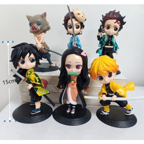 6pcs/set Kawaii Demon Slayer PVC Japan Anime Figure Model Toy 15cm Cute Yaiba Kamado Tanjirou Nezuko Room Decor Doll Boys Gifts