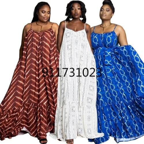 African Dresses for Women 2021 Summer Sexy African Women Sleeveless Printing Plus Size Long Dress African Clothes S-5XL