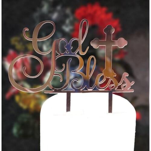 Glitter Gold Silver God Bless + Cross wedding Cake Topper Christening Baptism Table Decorations with free shipping