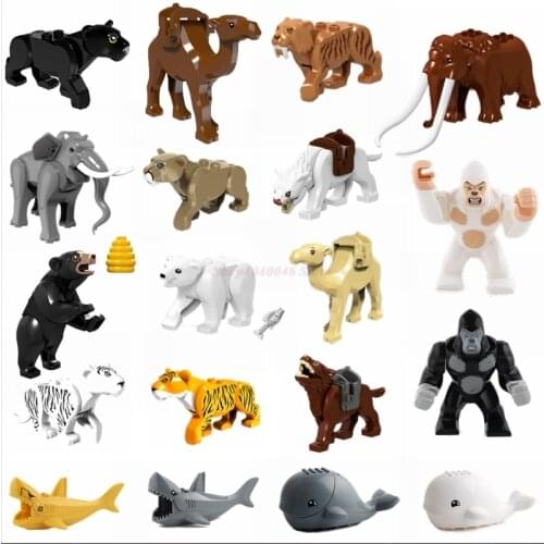 Locking Animals Toys Blocks Zoo Elephant Wolf Leopard Black Bear Shark Whale Orangutan Toy For Children Animals Lockings Figures