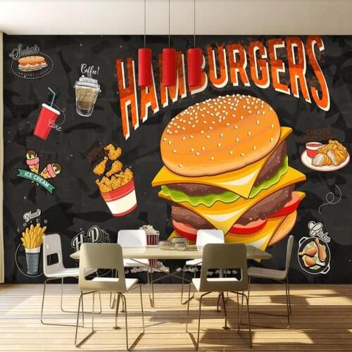 Milofi Custom Large 3D Wallpaper Mural Western Burger Fried Chicken Fast Food Restaurant Food Background Wall Decoration Mural