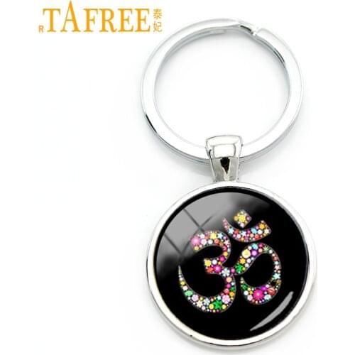 TAFREE Om Ohm Aum Namaste Yoga Symbol key chain charming colorful om logo keychain pretty Indian style women jewelry gift KC481