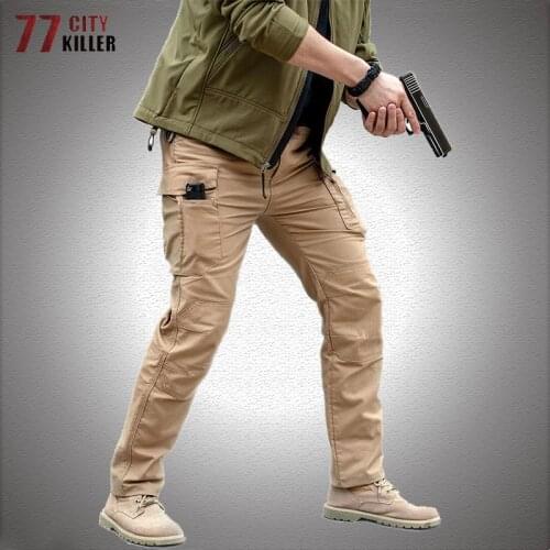 Multi-pocket Tactical Pants Men Elasticity Waist Wear-resistant SWAT Combat Army Trousers Mens Cotton Waterproof Cargo Joggers