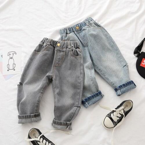 Kids Jeans Hole Casual Elastic Waist Denim Pants For Boys Girls Jeans Spring Autumn Toddler Baby Trousers 2 3 4 5 6 7 Years