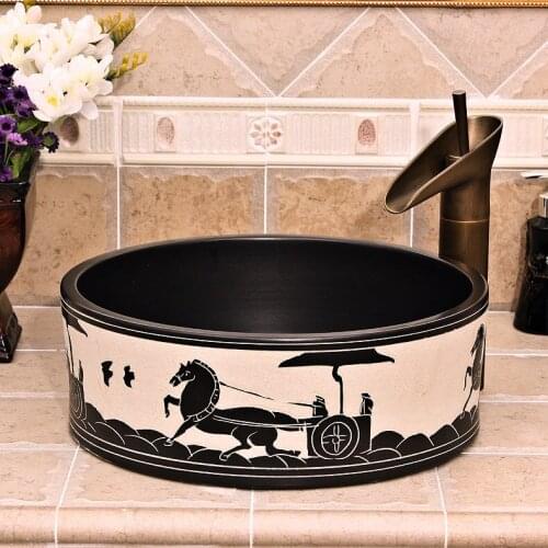 Engrave Europe Vintage Style Ceramic Art Basin Sinks Counter Top Wash Basin Bathroom Sinks vanities bathroom vessel sink