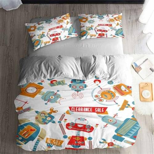 HELENGILI 3D Bedding Set cartoon Robot Print Duvet cover set bedclothes with pillowcase bed set home Textiles #ET-07