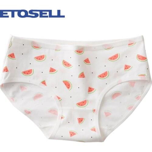 Cotton E Women Frut Printed Briefs Fashion Comfortable Mid Waist Seamless Panties