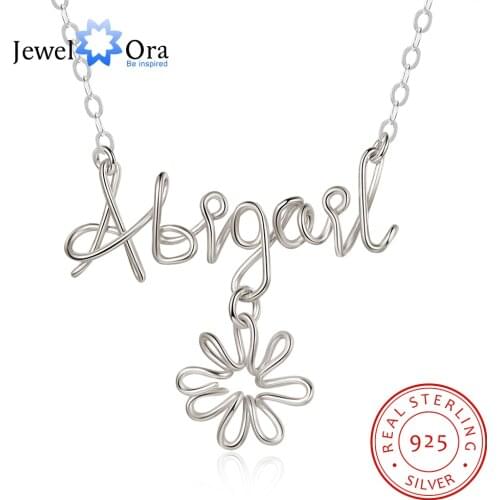 JewelOra 925 Sterling Silver Personalized Handmade Nameplate with Flower Customized Letter Wire Name Necklace Xmas Gifts for Her