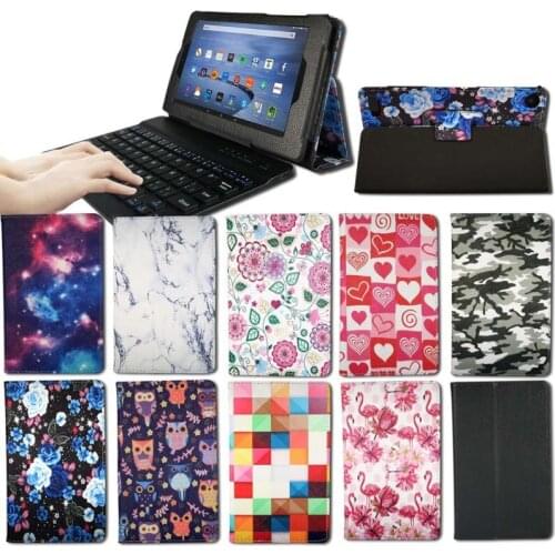 KK&LL For Amazon Fire 7 (5th/7th/9th Generation,2015 2017 2019 Release) Bluetooth keyboard Tablet Leather Stand Folio Cover Case