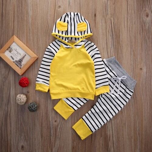 Newborn Baby Boys Girls Romper Hooded Sweatshirt Pants Striped Long Sleeve hoodie Infant kids Fall clothes