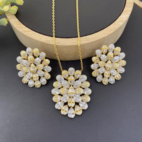 Lanyika Fashion Jewelry Set Blooming Sunflower Zirconia Micro Pave Necklace with Earrings for Women Wedding Banquet Best Gifts