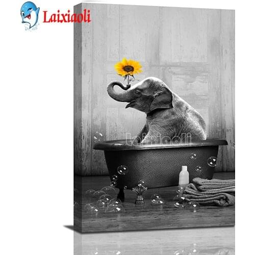 Sloth in the bathtub diamond embroidey funny black and white animal Elephant, bulldog, highland cow, raccoon bathroom decoration