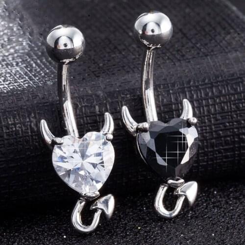 1pcs Fashion Devil Heart Zircon Belly Piercing Navel Stainless Steel Belly Button Rings Navel Piercing Ombligo Body Jewelry