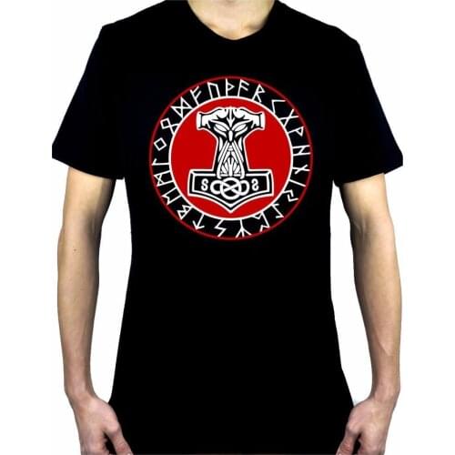 Norse Mythology Odin Viking MenS T-Shirt Occult Clothing Mjolnir Hammer Thor 2019 New Fashion Brand Tops Male Tshirt Men