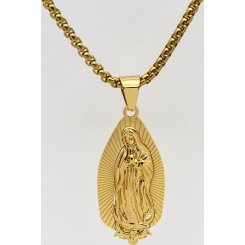 Mens Halloween Virgin Mary Necklace Pendant Gold Female Stainless Steel Chain Guadalupe Virgin Mary Christian Jewelry