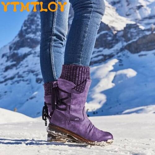 2021 New Retro Fashion Warm Snow Boots All-match Lace-up Winter Womens Boots