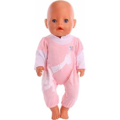 Doll Clothes Cute Pink one-piece pajamas Deer pattern Fit 18 Inch Doll &43 cm Doll Clothes Accessories