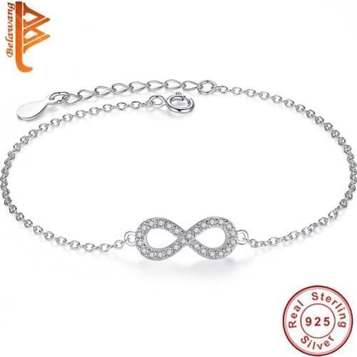 Wholesale Infinity Bracelet For Women Real 925 Sterling Silver Original CZ Crystal Chain Bracelets Popular Adjustable Jewelry