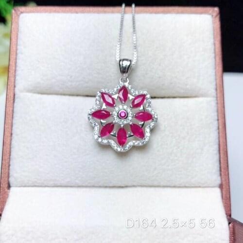 Natural red ruby gem necklace pendant S925 silver natural gemstone pendant round Flower wheel woman wedding gift fine jewelry
