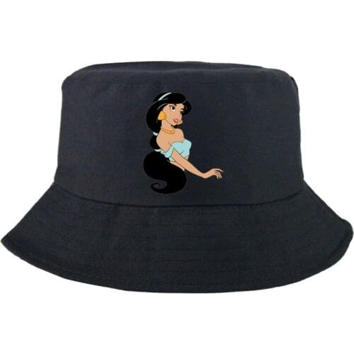 Disney Aladdin and the magic lamp Jasmine Graphic Bucket Hat Casual Fashion Panama Cap Summer Double-sided Outdoor Fishing Hat